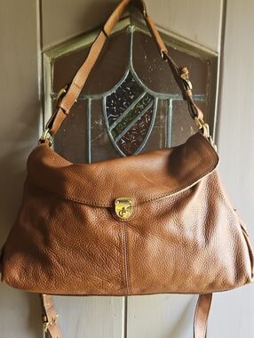 Classic Brown Leather Sloochy Shoulder Bag With Removable Crossbody Strap